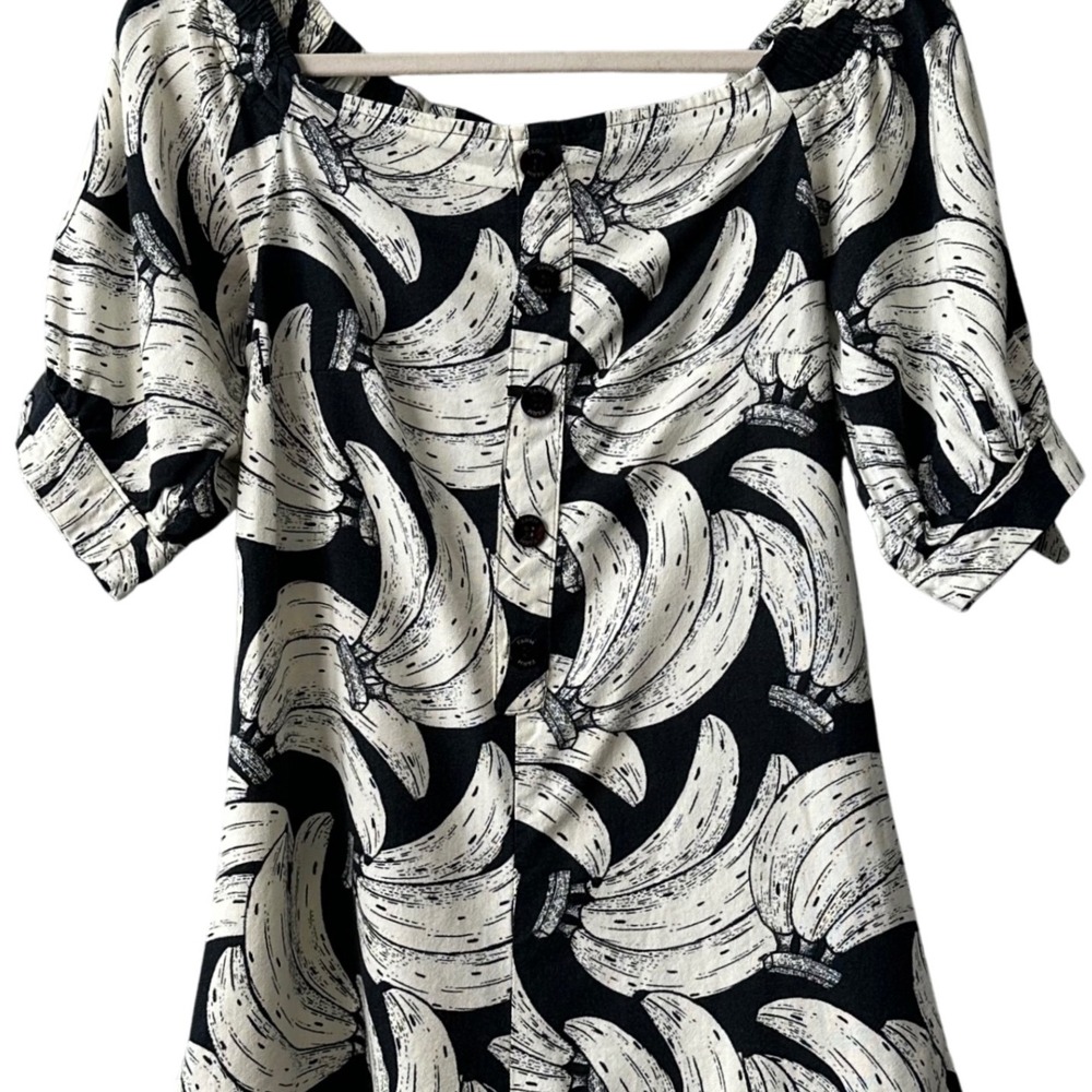 Farm Rio Banana Print Romper Women's Short Sleeve Tropical Casual Small‎ Rare - Picture 7 of 7